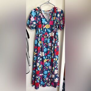 Vibrant Floral Casual Dress - Blue, Red, Yellow